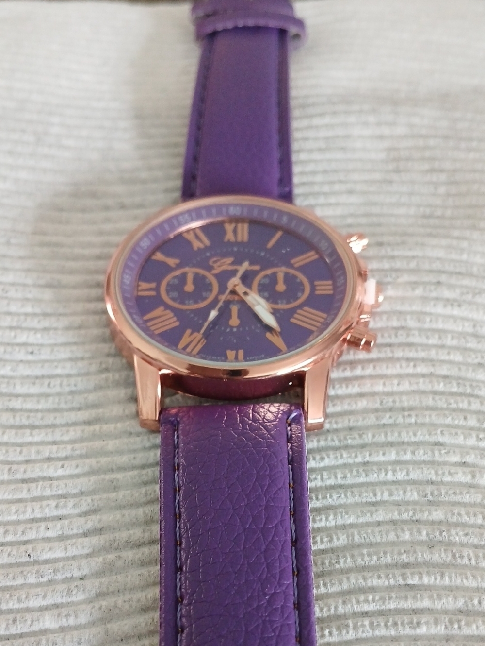Purple Leather Strap Watch with Rose Gold Case - Picture 1 of 7